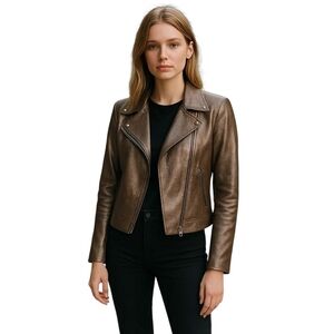 VEDA Glitter Leather Orchid Moto Jacket Small NWT